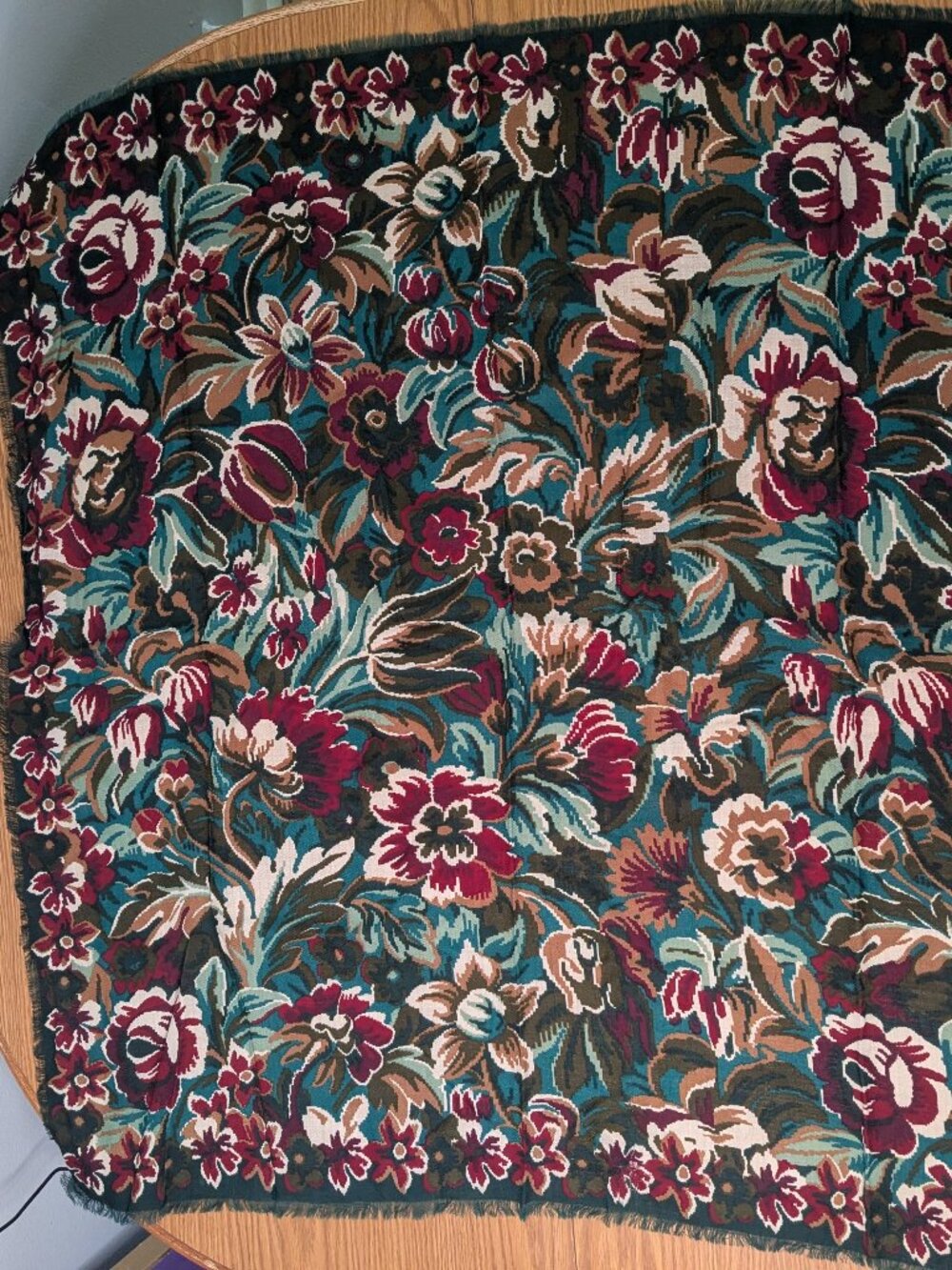 vintage 80s 90s scarf shawl pixel floral frayed hem 32" x 34" axcess 100% wool